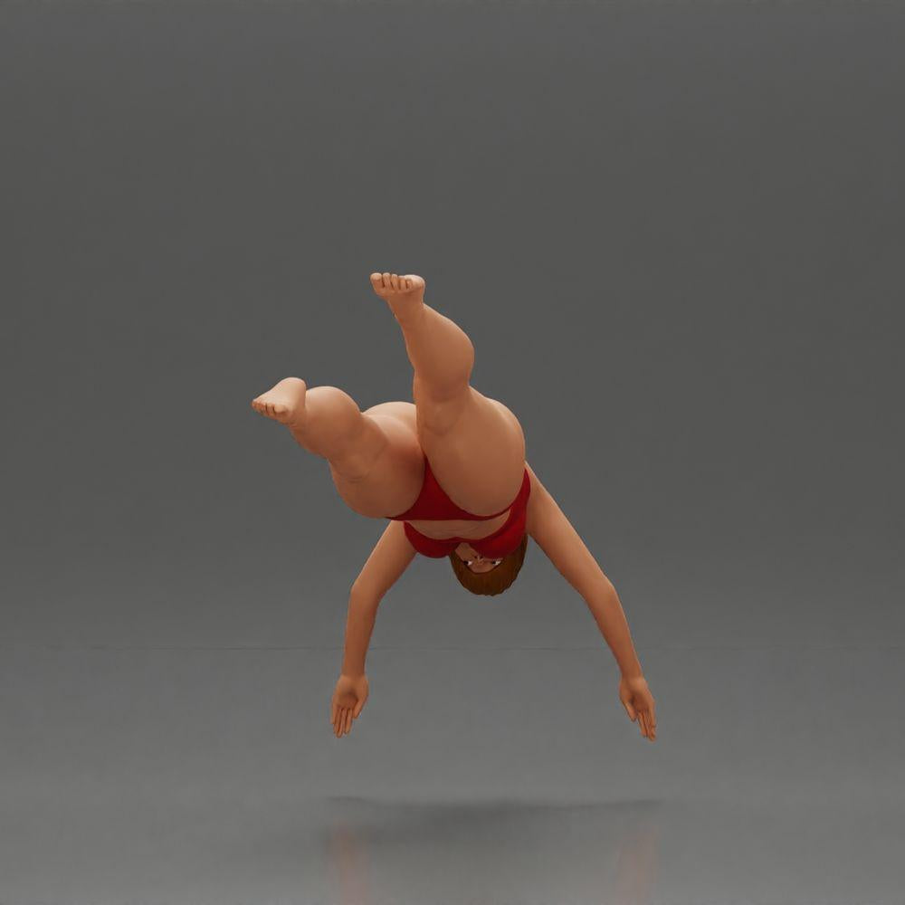 Diorama modelbouw productfoto 2: Diorama-miniatuur: Vrouw in rode bikini, elegante duik-/sprongpose (Ref Nr. A137)