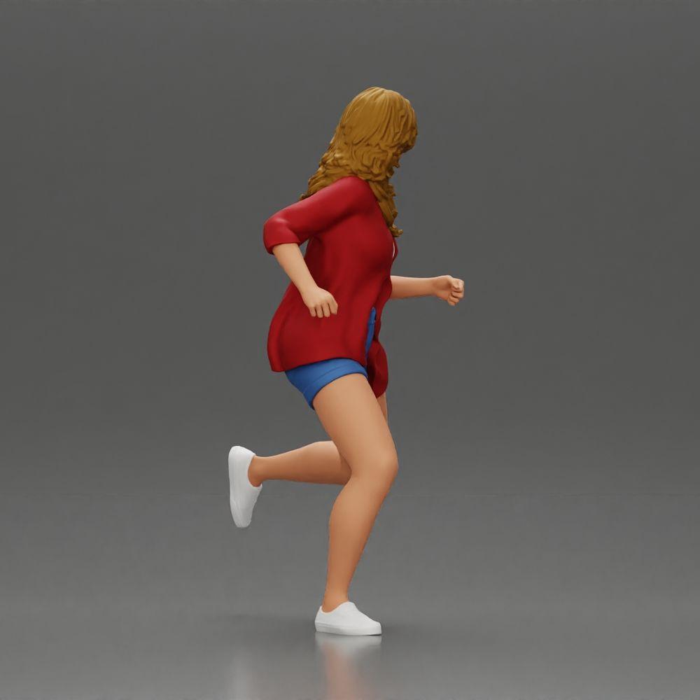Diorama modelbouw productfoto 2: Diorama-figuur: Hardloopende jonge vrouw met open blouse en shorts, vastberaden (Ref Nr. A102)