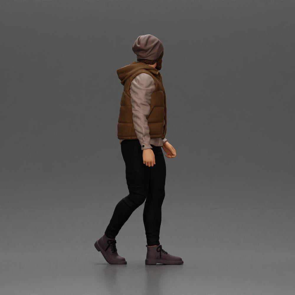 Diorama modelbouw productfoto 2: Diorama figuur: Baardige man in winterkleding, lopend - Diorama-miniatuur (Ref Nr. A129)