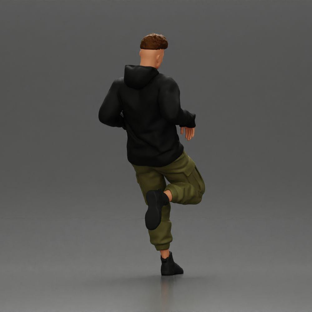 Diorama modelbouw productfoto 2: Miniatuurfiguur: Man met hoodie en cargobroek, casual leunhouding (Ref Nr. A142)