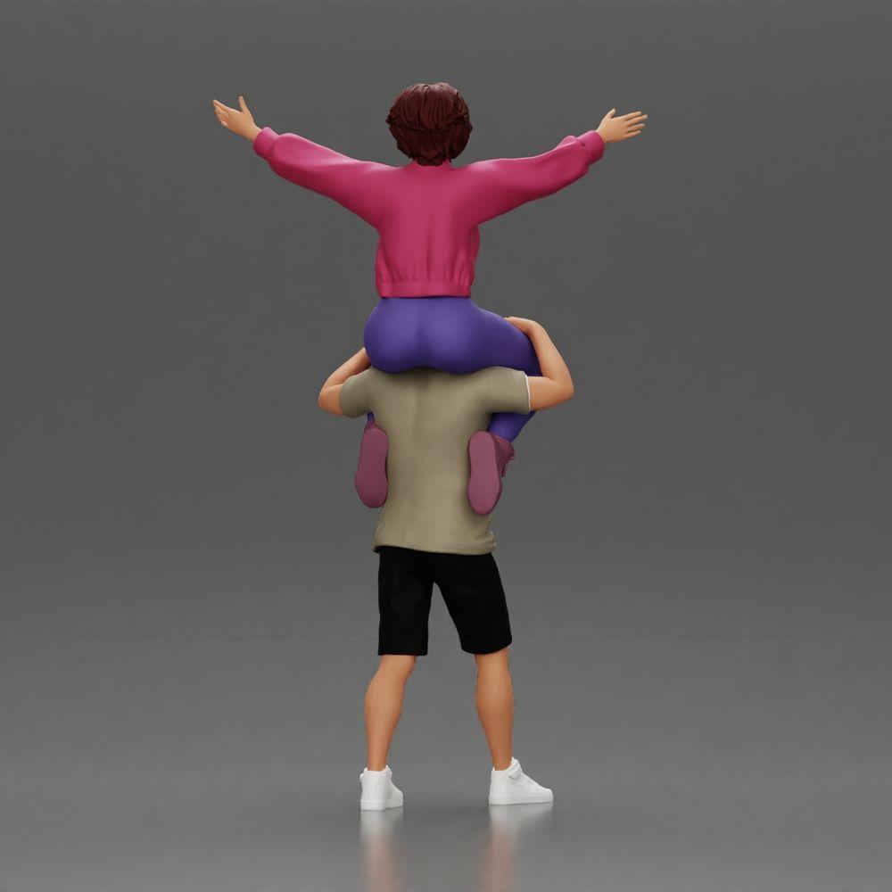 Diorama modelbouw productfoto 3: Miniatuurfiguur: Man in shorts draagt vriendin op schouders, poserend paar (Ref Nr. A76)