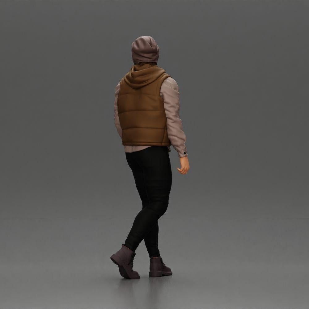 Diorama modelbouw productfoto 3: Diorama figuur: Behaarde man in winterkleding, lopend - Diorama-miniatuur (Ref Nr. A129)