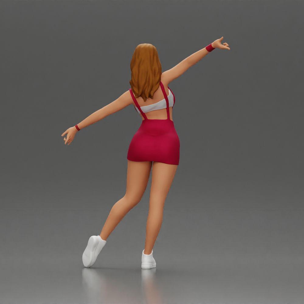 Diorama modelbouw productfoto 3: Diorama-figuur: dynamische vrouw in rode sportoutfit, staande pose, sportschoenen (Ref Nr. A124)
