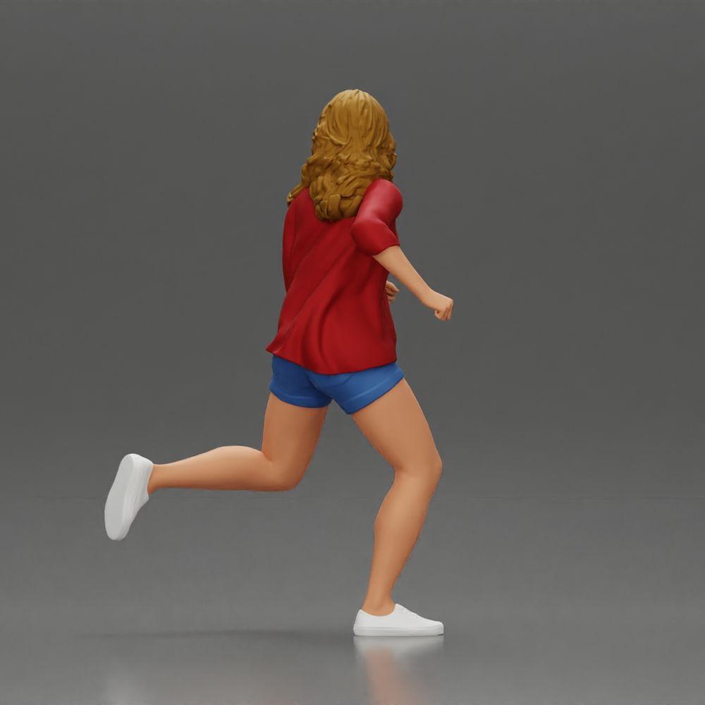 Diorama modelbouw productfoto 3: Diorama-figuur: Hardloopende jonge vrouw met open shirt en shorts, vastberaden (Ref Nr. A102)
