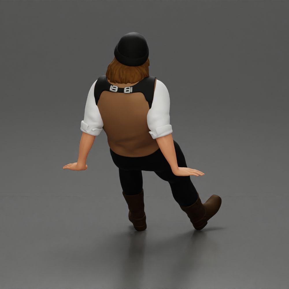 Diorama modelbouw productfoto 3: Zittende miniatuurfiguur, man in historische kleding met muts en bretels (Ref Nr. A84)