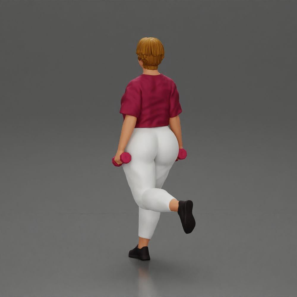 Diorama modelbouw productfoto 3: Dioramafiguur: krachtige vrouw in fitnessoutfit, eenbenige oefening met dumbbells (Ref Nr. A105)