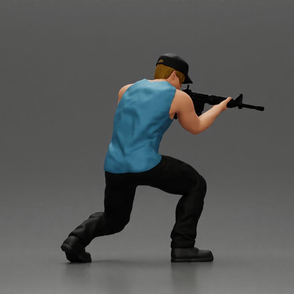 Diorama modelbouw productfoto 3: Diorama figuur: Knielende miniatuurfiguur met geweer - defensieve tactiek-houding voor diorama (Ref Nr. A140)