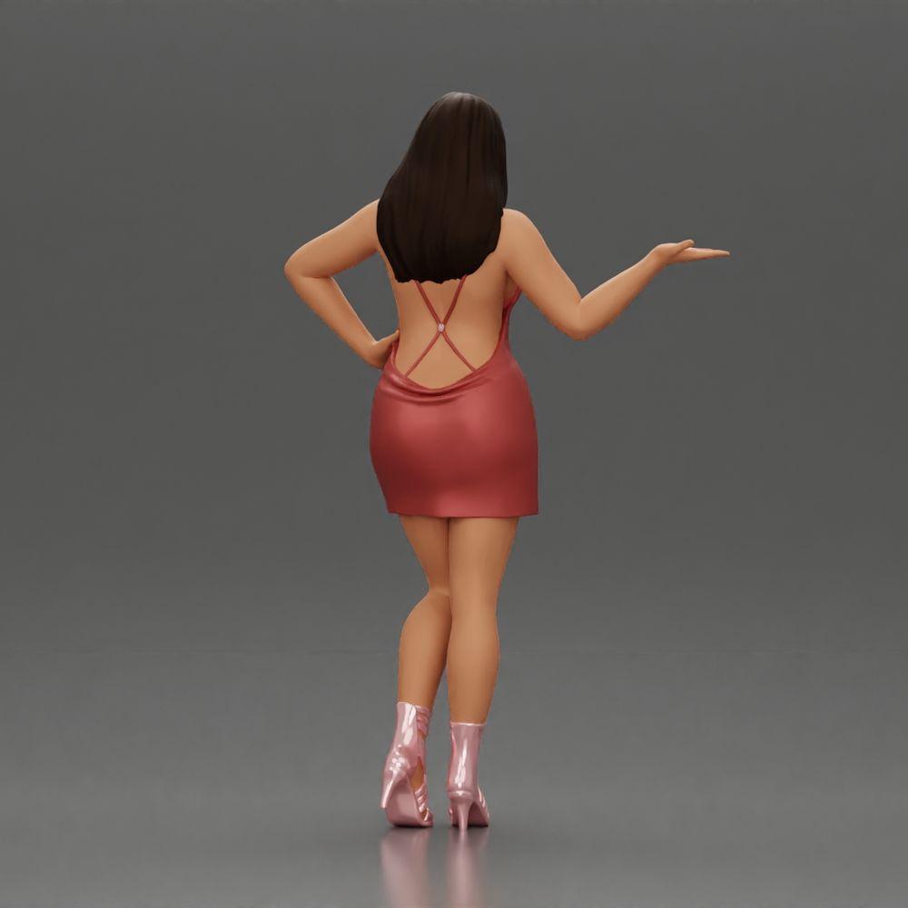 Diorama modelbouw productfoto 3: Dioramafiguur: elegante vrouw in minikleed, uitgestrekte hand, halsketting (Ref Nr. A118)