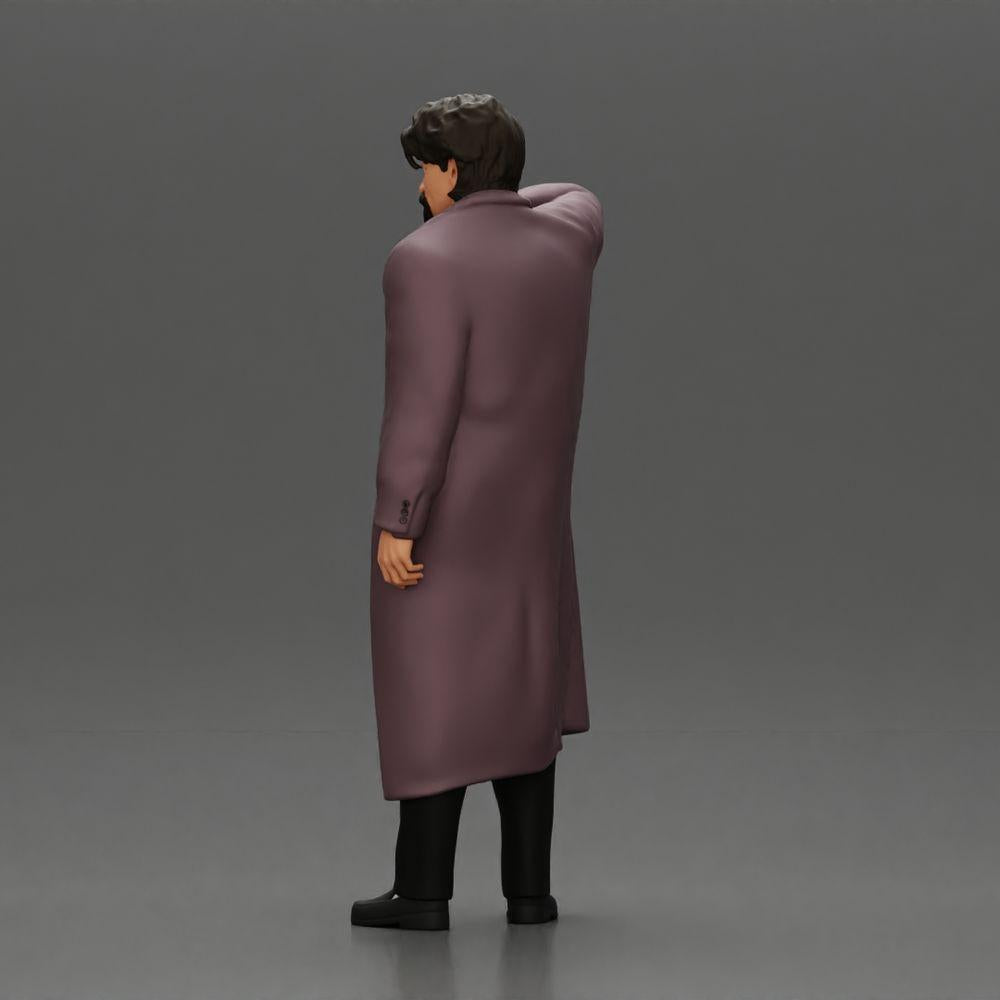 Diorama modelbouw productfoto 4: Diorama-miniatuur: staande man met puntige baard, open mantel, hand op kin (Ref Nr. A98)