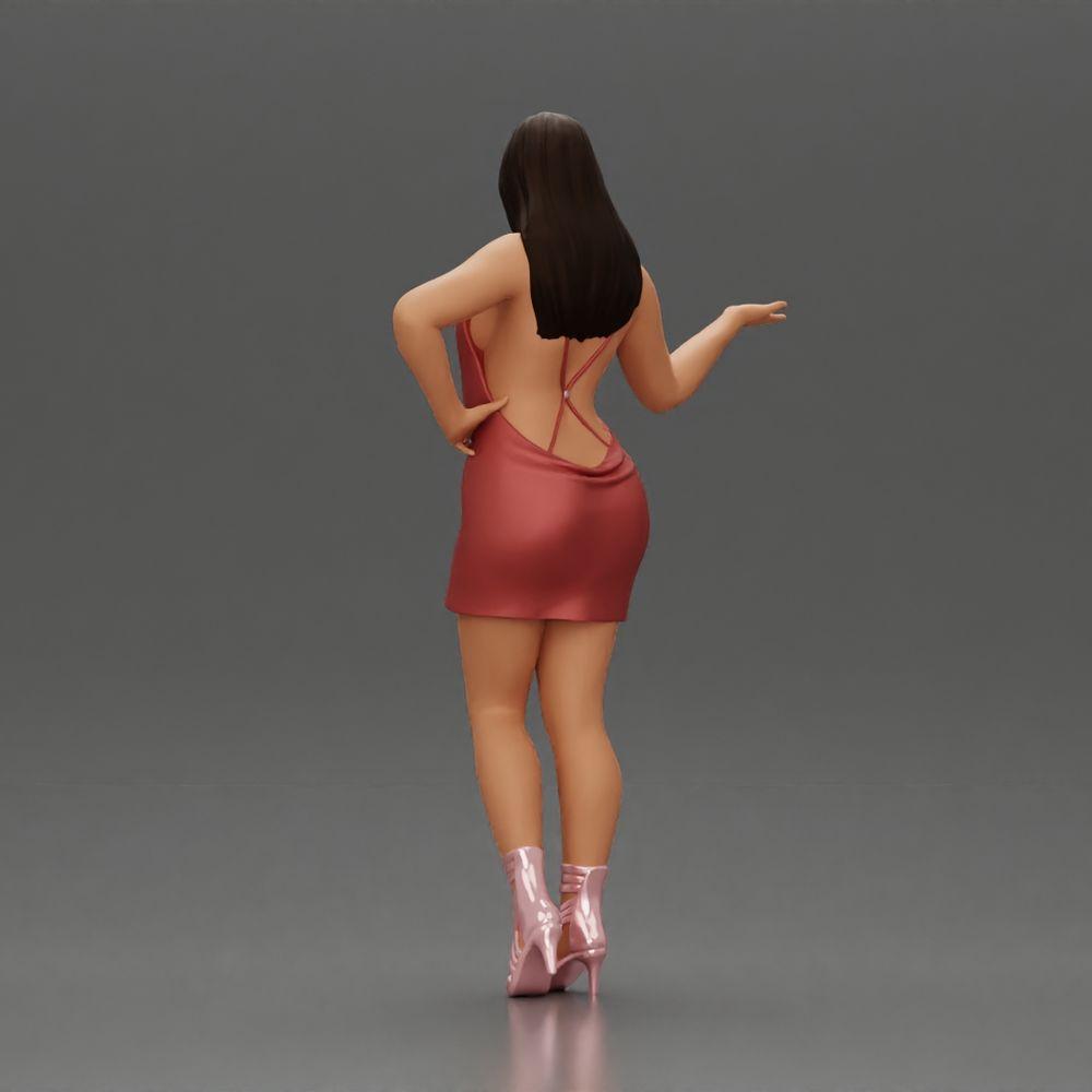 Diorama modelbouw productfoto 4: Dioramafiguur: elegante vrouw in minikleed, uitgestrekte hand, halsketting (Ref Nr. A118)