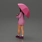 Diorama modelbouw productfoto 4: Vrouwelijke diorama-figuur in open vest en korte broek met paraplu (Ref Nr. A92)
