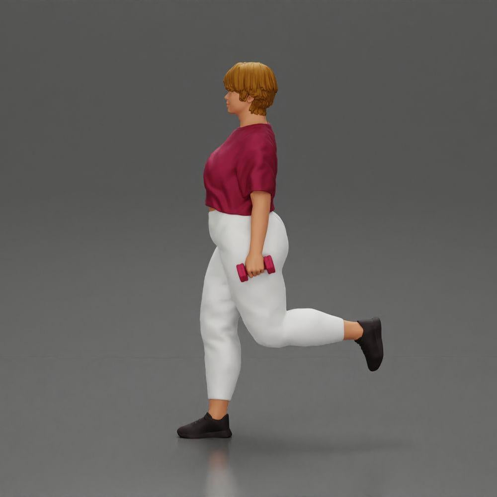 Diorama modelbouw productfoto 4: Dioramafiguur: sterke vrouw in fitnessoutfit, eenbenige oefening met dumbbells (Ref Nr. A105)