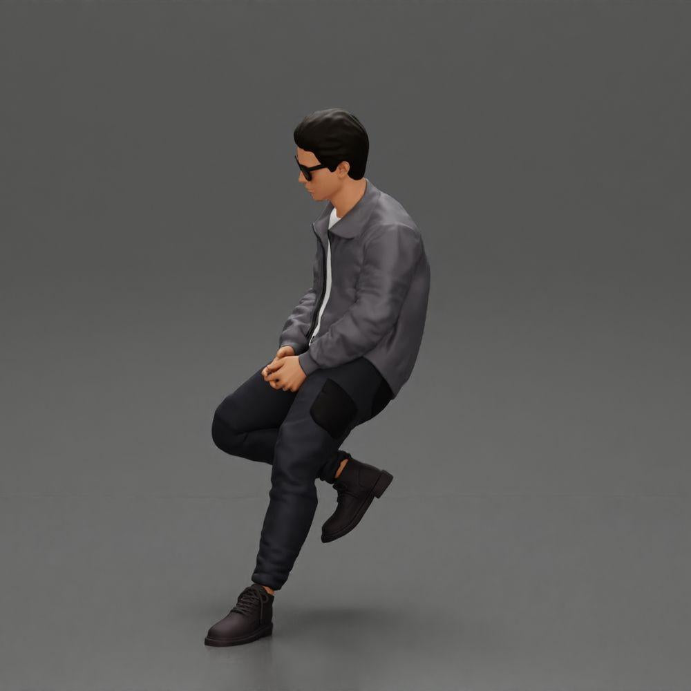 Diorama modelbouw productfoto 5: Diorama-figuur: Zittende man in auto, jas & zonnebril (Ref Nr. A107)