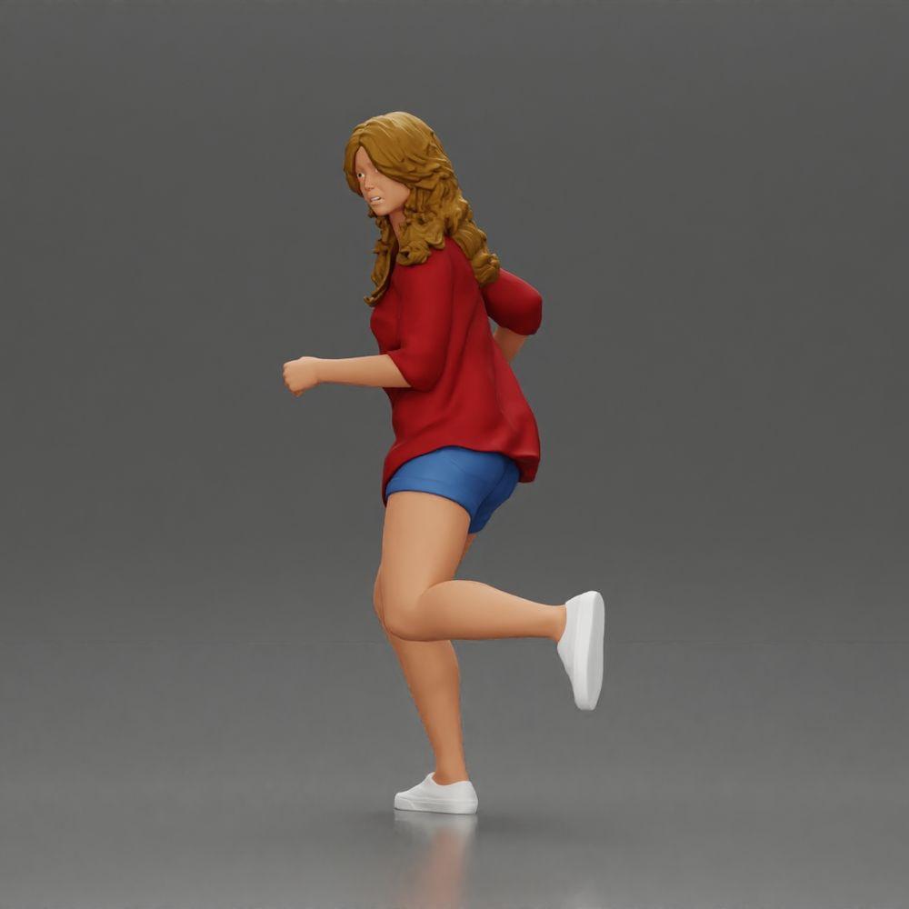 Diorama modelbouw productfoto 5: Diorama-figuur: Hardloopende jonge vrouw met open shirt en shorts, vastberaden (Ref Nr. A102)