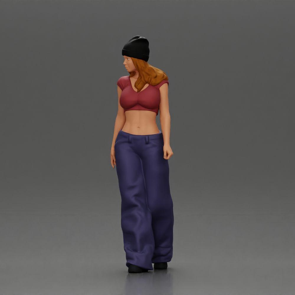 Diorama modelbouw productfoto 5: Miniatuur-figuur: Hip-Hop Lowrider vrouw met pet, korte top & baggy-broek (Ref Nr. A103)