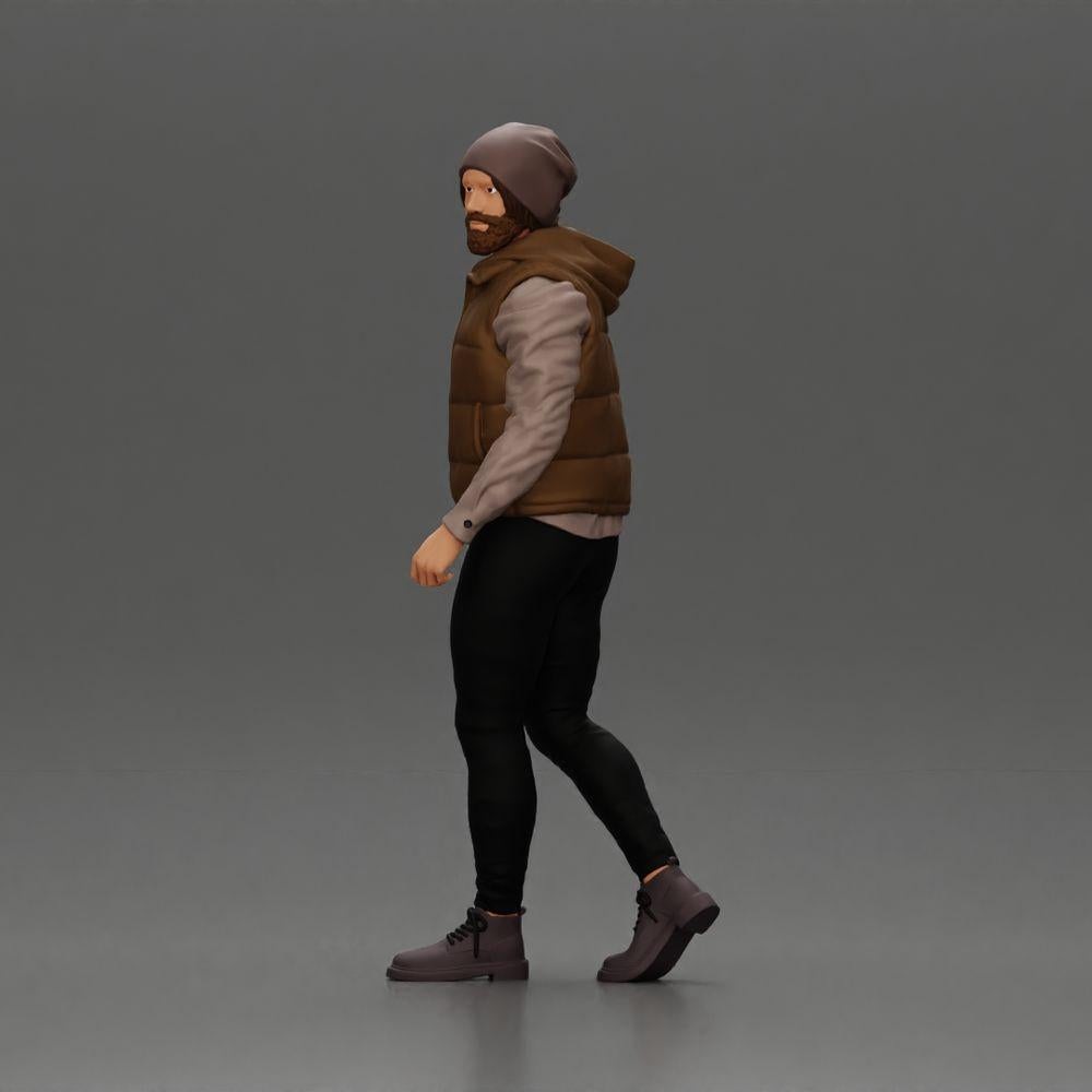 Diorama modelbouw productfoto 5: Diorama figuur: Baardige man in winterkleding, lopend - Diorama-miniatuur (Ref Nr. A129)