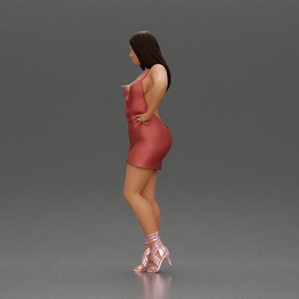 Diorama modelbouw productfoto 5: Dioramafiguur: elegante vrouw in minikleed, uitgestrekte hand, halsketting (Ref Nr. A118)