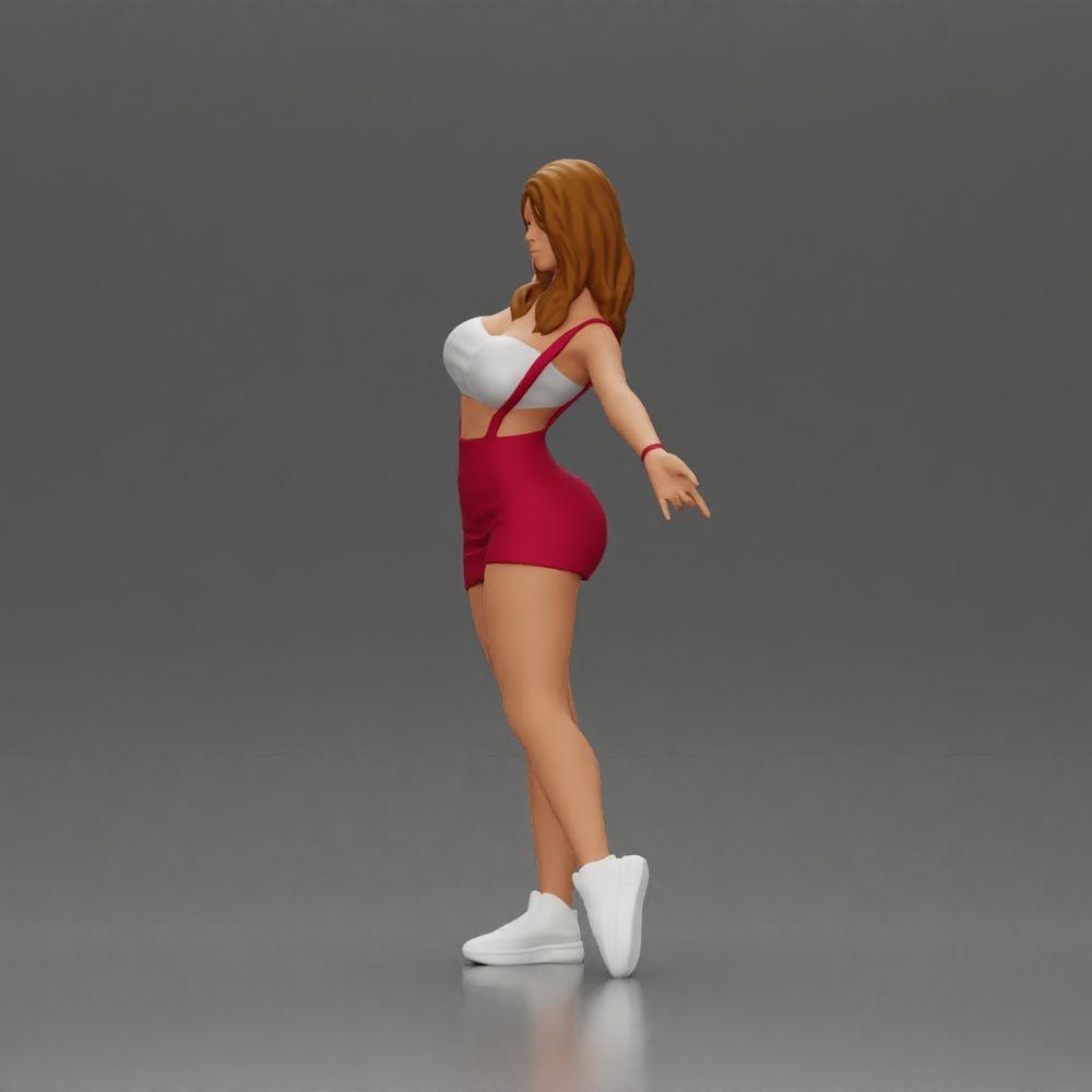 Diorama modelbouw productfoto 5: Diorama-figuur: dynamische vrouw in rode sportoutfit, staande pose, sportschoenen (Ref Nr. A124)
