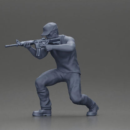 Diorama modelbouw productfoto 6: Diorama figuur: Knielende miniatuurfiguur met geweer - defensieve tactiek-houding voor diorama (Ref Nr. A140)