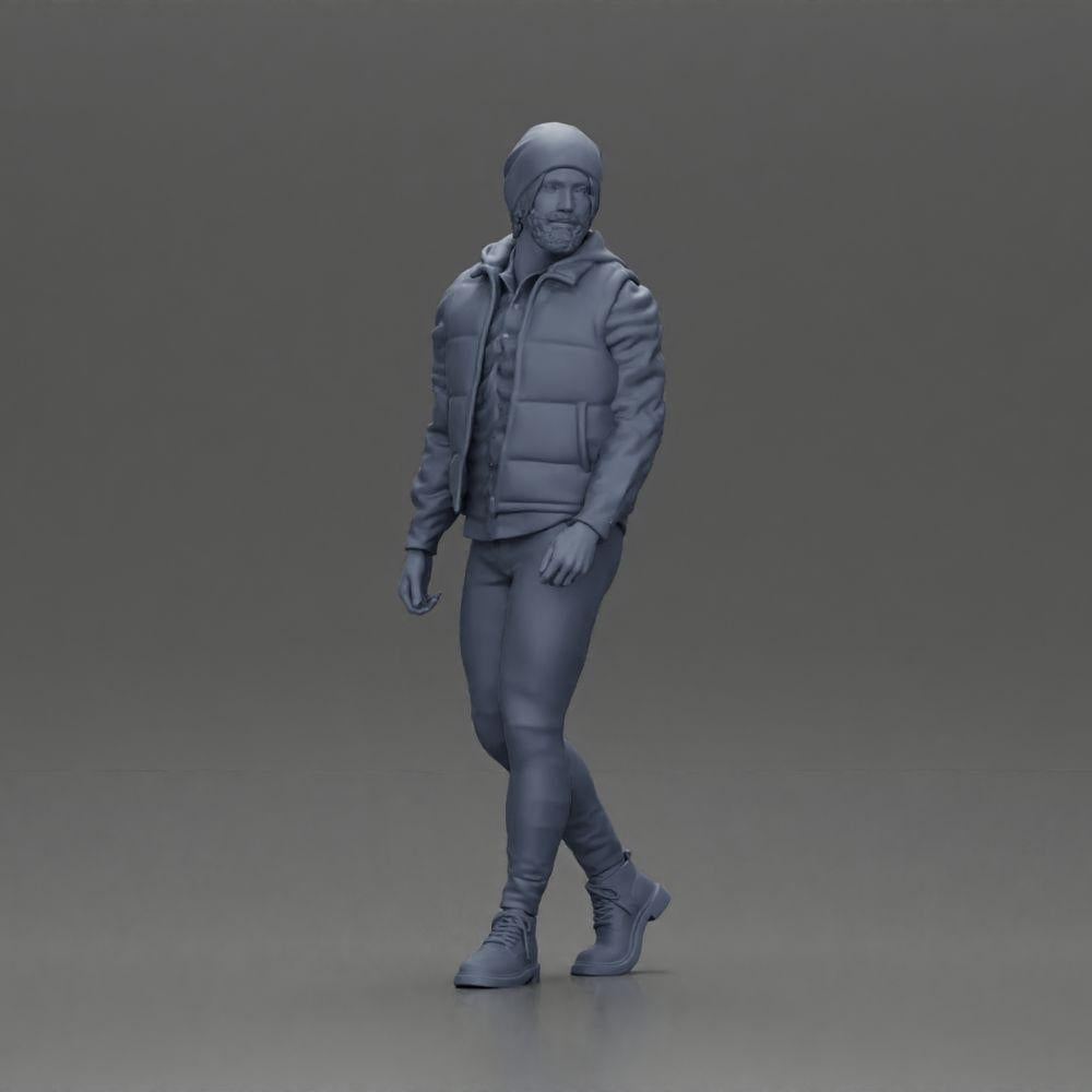 Diorama modelbouw productfoto 6: Diorama figuur: Baardige man in winterkleding, lopend - Diorama-miniatuur (Ref Nr. A129)