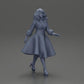 Diorama modelbouw productfoto 6: Diorama figuur: Miniatuurfiguur vrouw in rode jurk met bontaccent in stapende pose - Diorama (Ref Nr. A117)