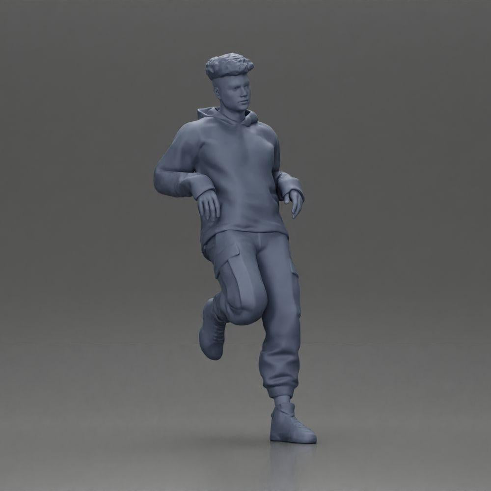 Diorama modelbouw productfoto 6: Miniatuurfiguur: Man met hoodie en cargobroek, casual leunpose (Ref Nr. A142)