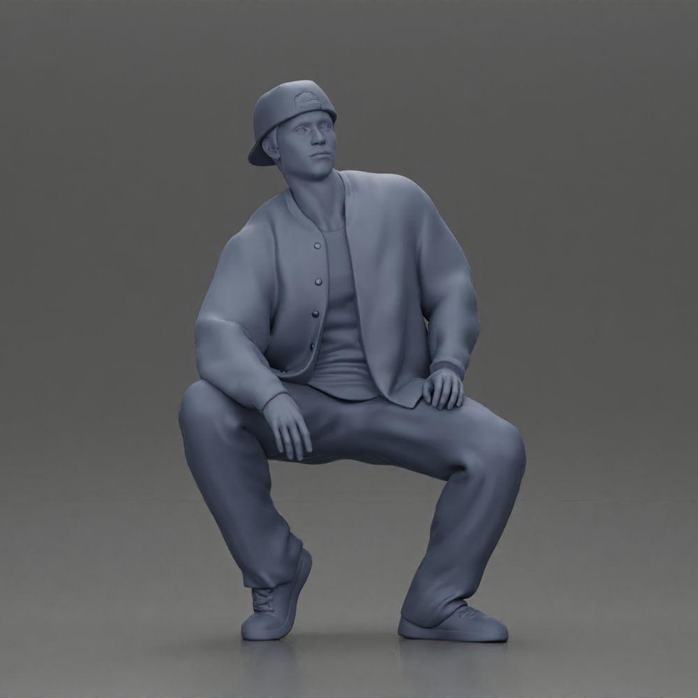 Diorama modelbouw productfoto 6: Diorama-figuur: Zittende hiphopman met jas, pet en sneakers (Ref Nr. A62)