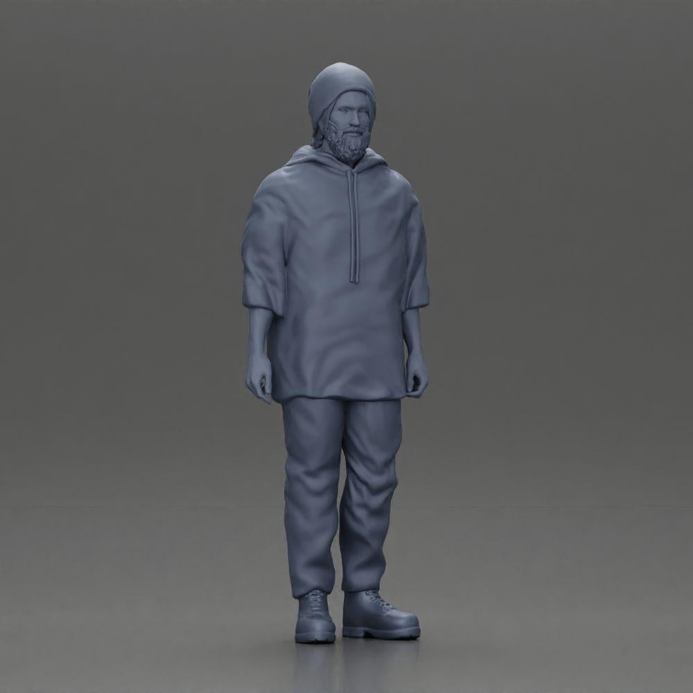 Diorama modelbouw productfoto 6: Staande figuur: Man met muts & hoodie (Ref Nr. A100)