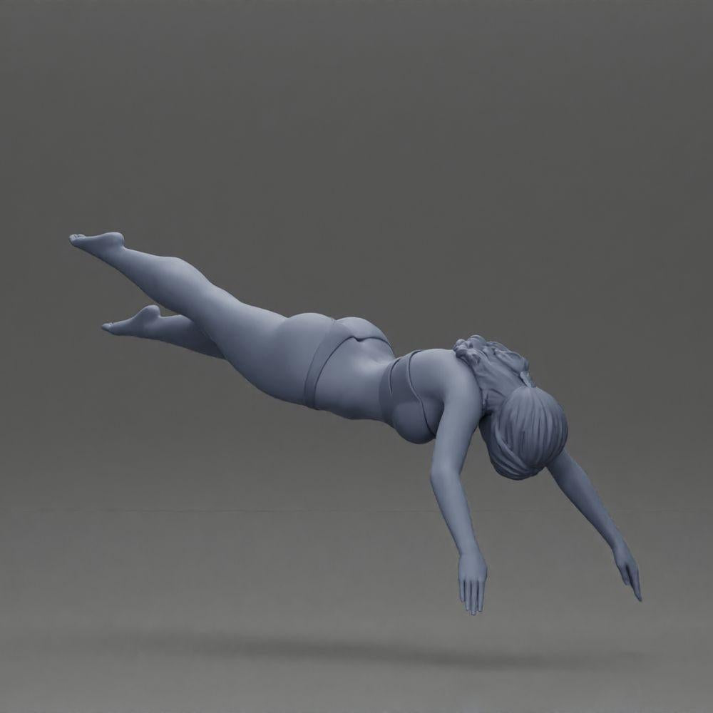 Diorama modelbouw productfoto 6: Diorama-miniatuur: Vrouw in rode bikini, elegante duik-/sprongpose (Ref Nr. A137)