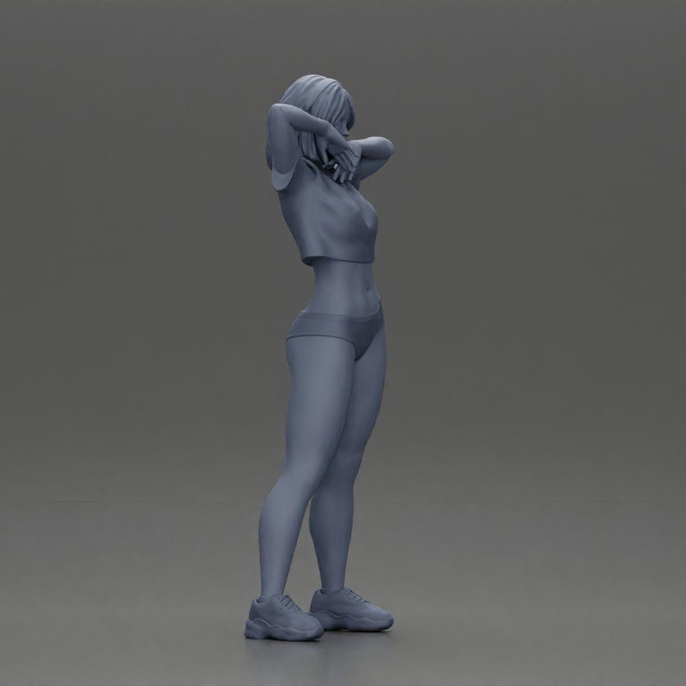 Diorama modelbouw productfoto 7: Diorama-miniatuur: Vrouwelijke figuur in bikini, korte shirt & haarband, poserend (Ref Nr. A97)