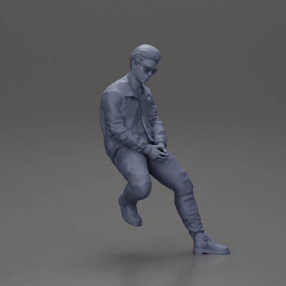 Diorama modelbouw productfoto 7: Diorama-figuur: Zittende man in auto, jas & zonnebril (Ref Nr. A107)