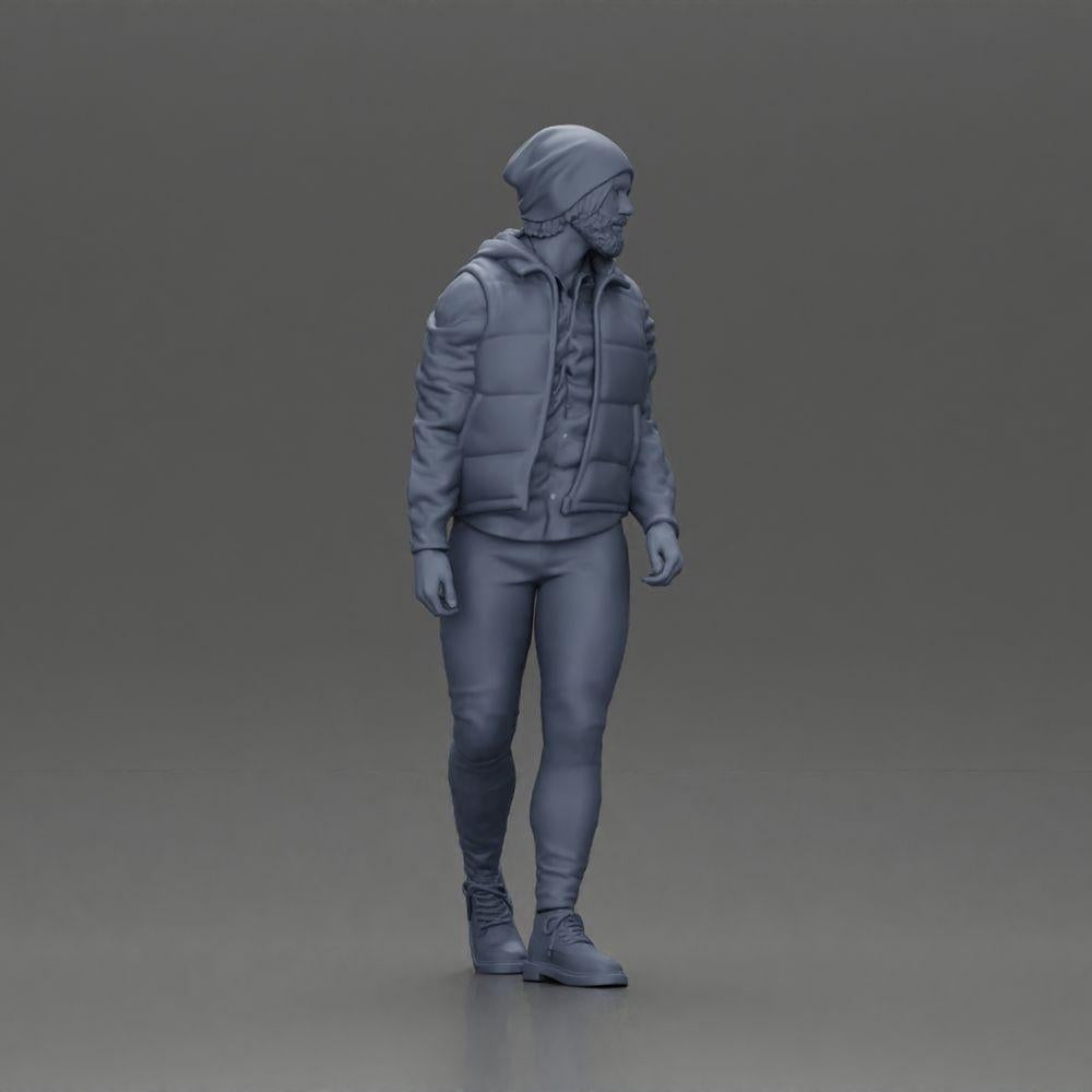 Diorama modelbouw productfoto 7: Diorama figuur: Behaarde man in winterkleding, lopend - Diorama-miniatuur (Ref Nr. A129)