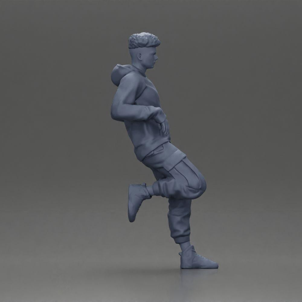 Diorama modelbouw productfoto 7: Miniatuurfiguur: Man met hoodie en cargobroek, casual leunpose (Ref Nr. A142)