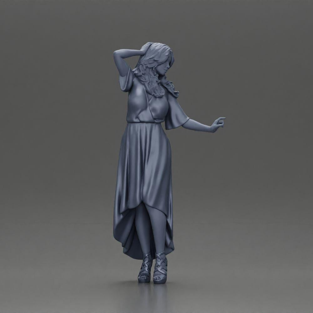 Diorama modelbouw productfoto 7: Miniatuur-figuur: Vrouw in lange trouwjurk met hoge hakken, elegant poserend (Ref Nr. A109)