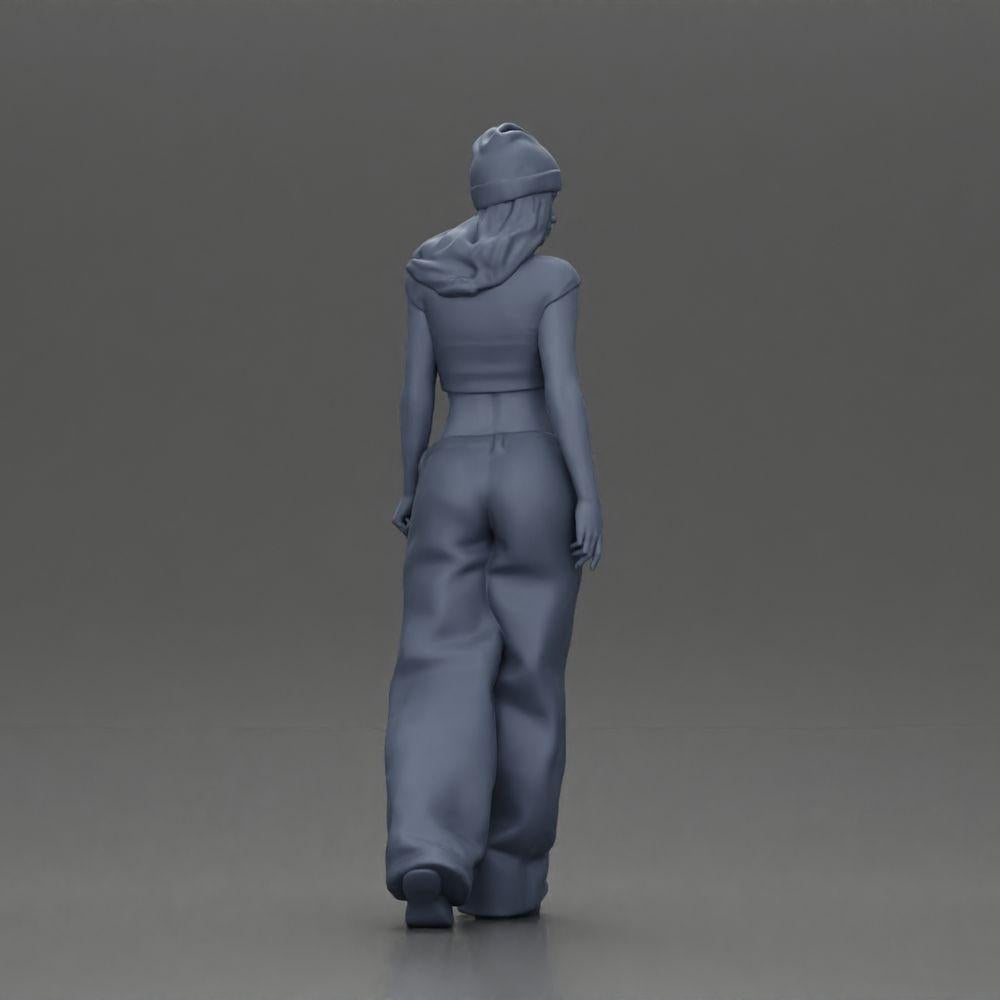 Diorama modelbouw productfoto 8: Miniatuur-figuur: Hip-Hop Lowrider vrouw met pet, korte top & baggy-broek (Ref Nr. A103)