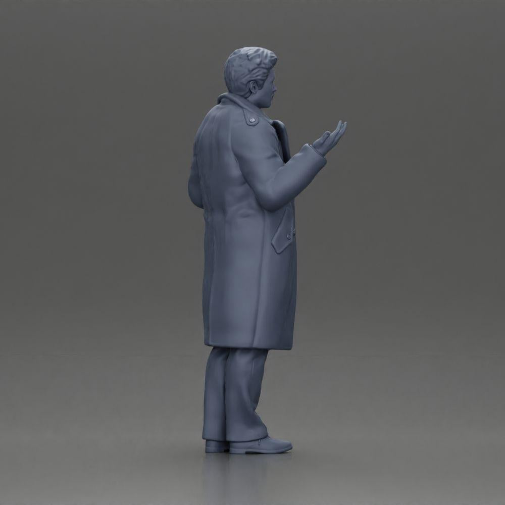 Diorama modelbouw productfoto 8: Diorama-miniatuurfiguur: politie-detective in mantel, staand met open handen (Ref Nr. A63)