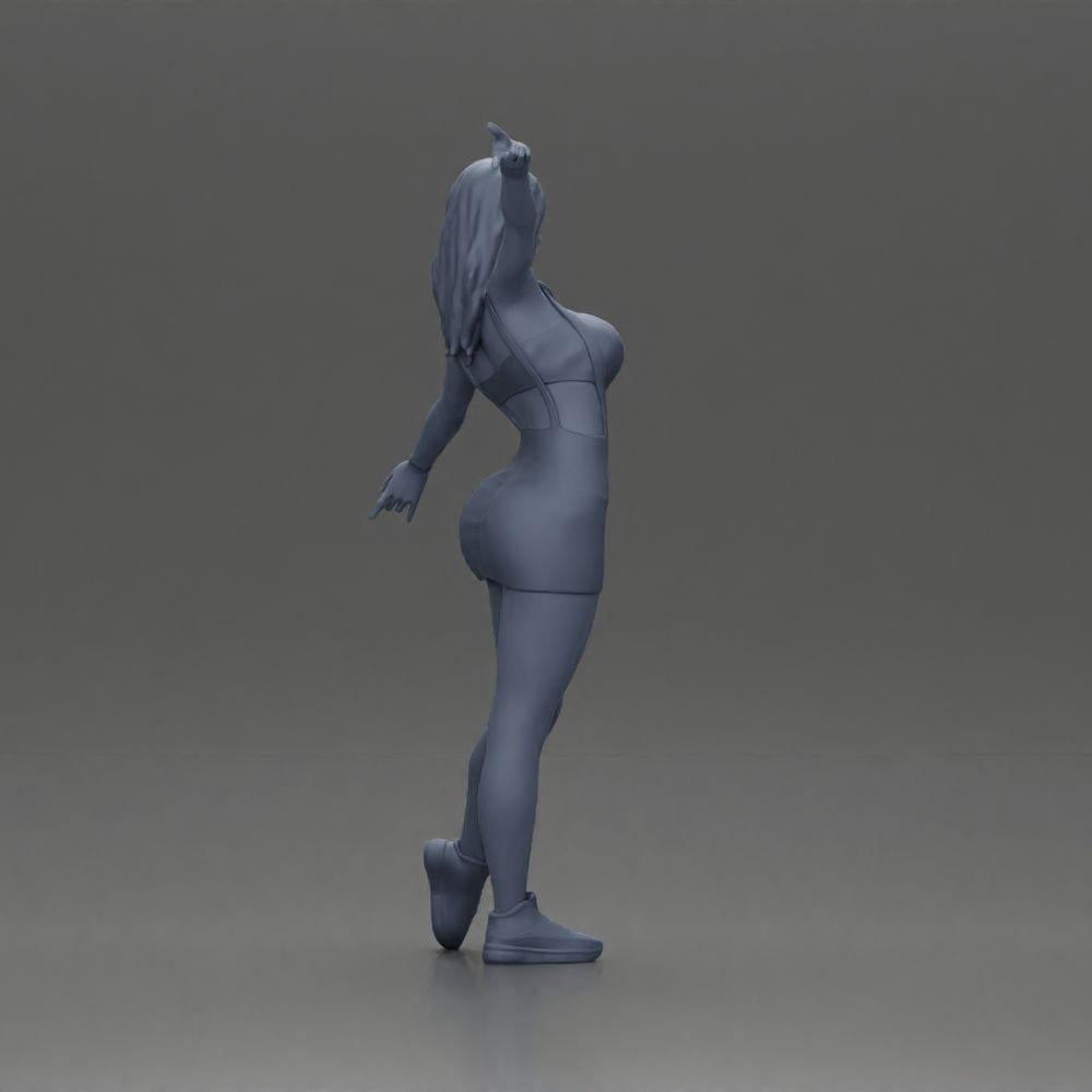Diorama modelbouw productfoto 8: Diorama-figuur: dynamische vrouw in rode sportoutfit, staande pose, sportschoenen (Ref Nr. A124)