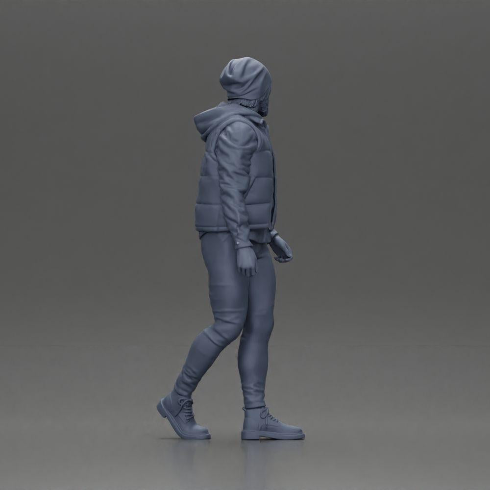 Diorama modelbouw productfoto 8: Diorama figuur: Behaarde man in winterkleding, lopend - Diorama-miniatuur (Ref Nr. A129)