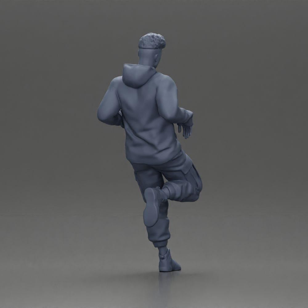 Diorama modelbouw productfoto 8: Miniatuurfiguur: Man met hoodie en cargobroek, casual leunhouding (Ref Nr. A142)