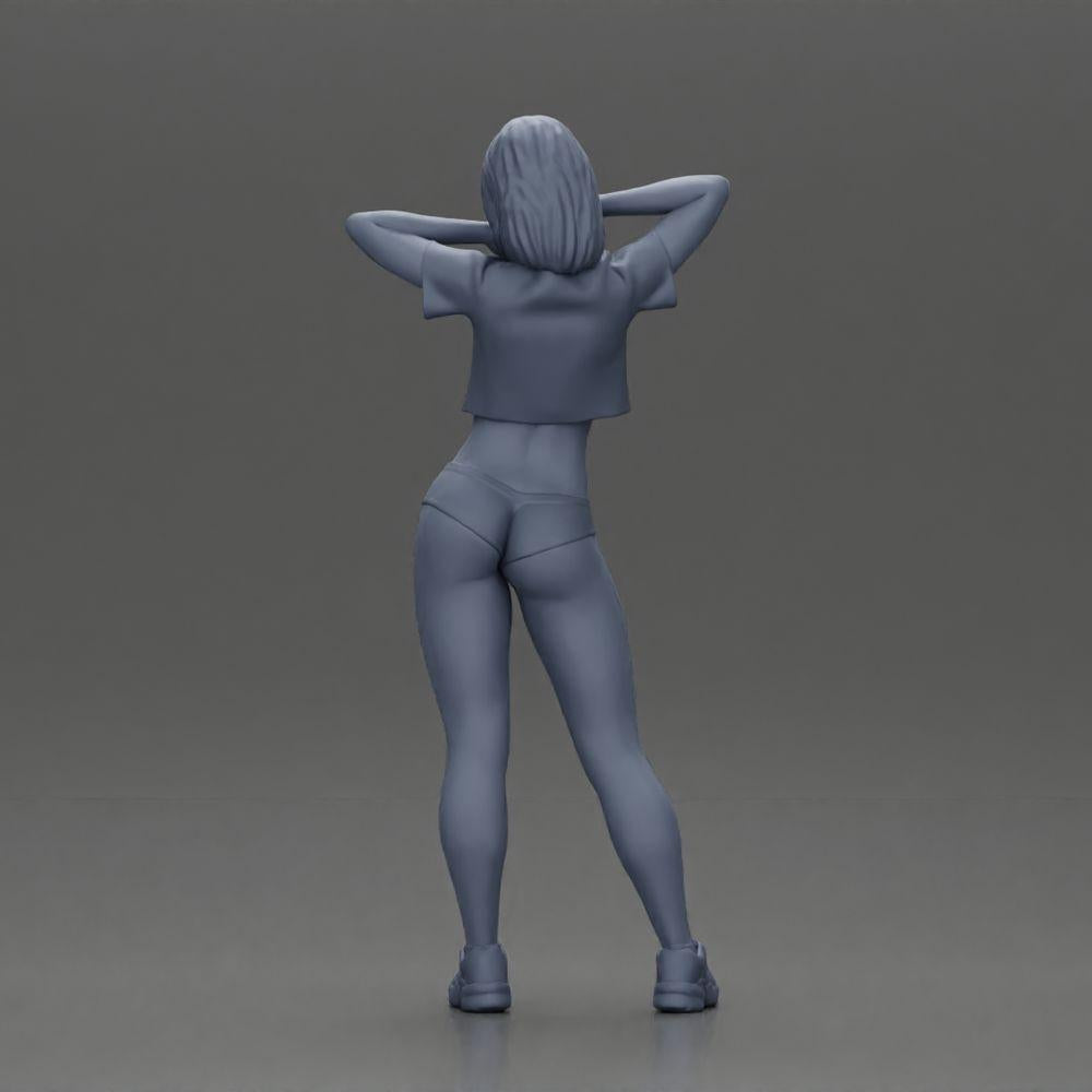 Diorama modelbouw productfoto 9: Diorama-miniatuur: Vrouwelijke figuur in bikini, kort shirt & haarband, poserend (Ref Nr. A97)