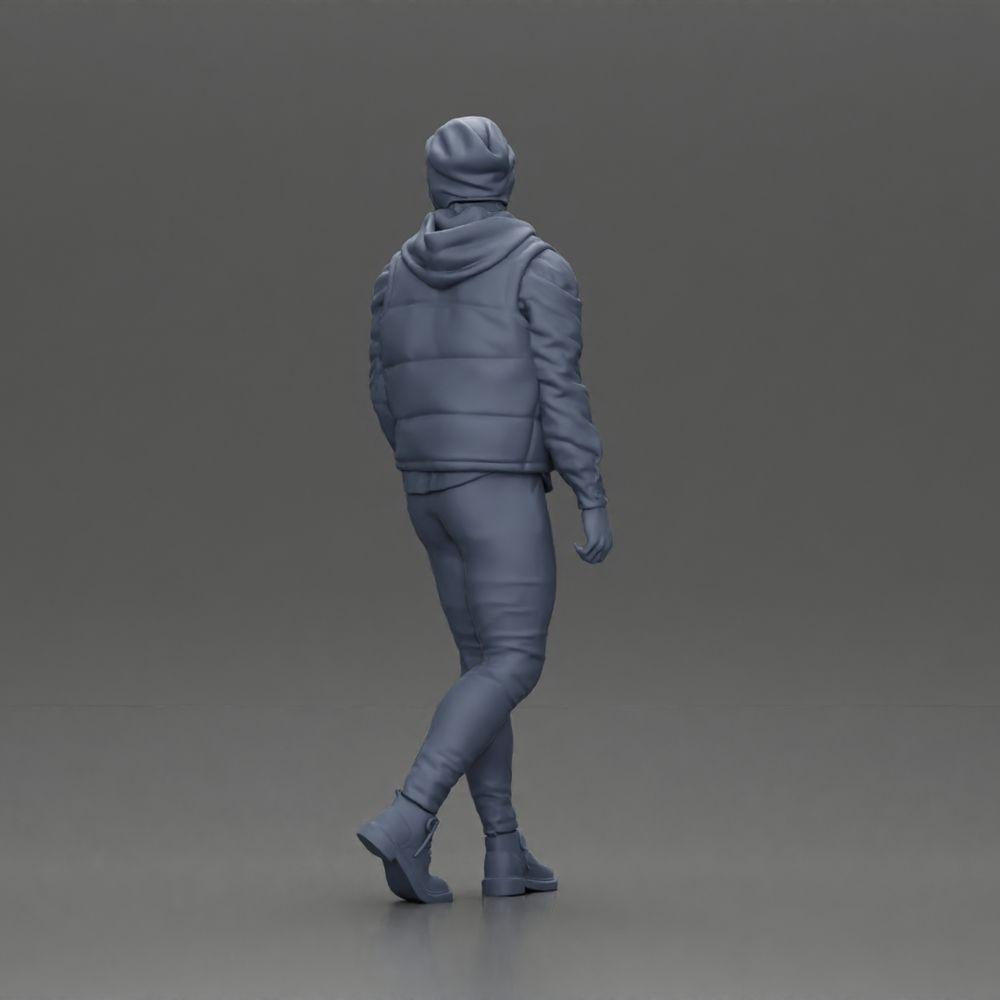 Diorama modelbouw productfoto 9: Diorama figuur: Baardige man in winterkleding, lopend - Diorama-miniatuur (Ref Nr. A129)