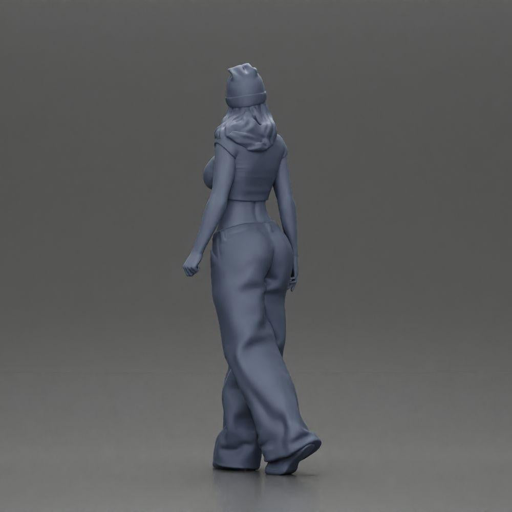 Diorama modelbouw productfoto 9: Miniatuur-figuur: Hip-Hop Lowrider vrouw met pet, korte top & baggy-broek (Ref Nr. A103)