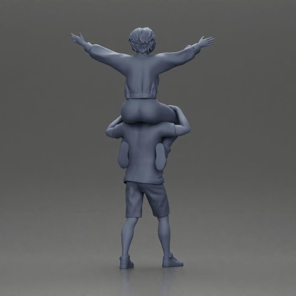Diorama modelbouw productfoto 9: Miniatuurfiguur: Man in shorts draagt vriendin op schouders, poserend paar (Ref Nr. A76)