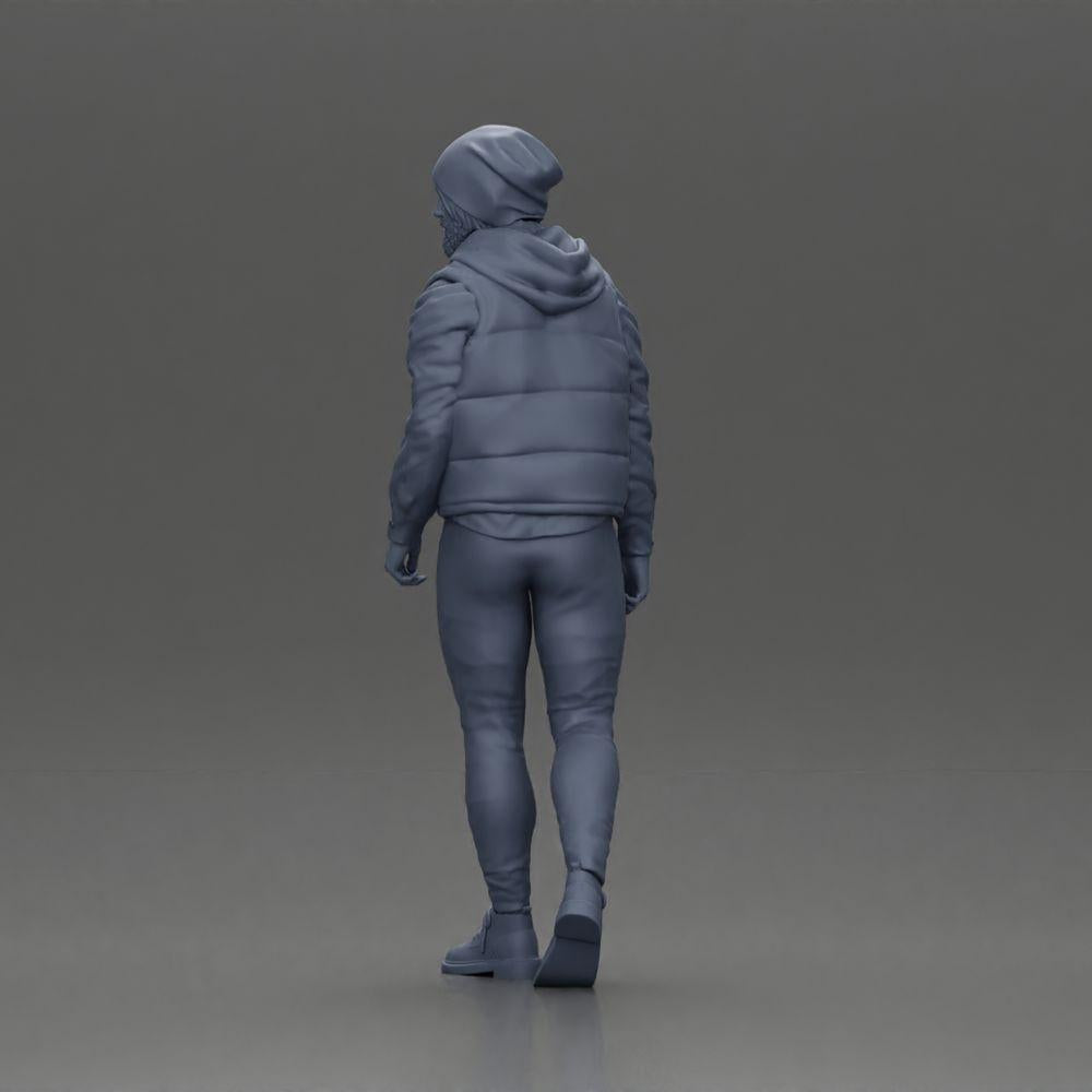 Diorama modelbouw productfoto 10: Diorama figuur: Baardman in winterkleding, lopend - Diorama-miniatuur (Ref Nr. A129)