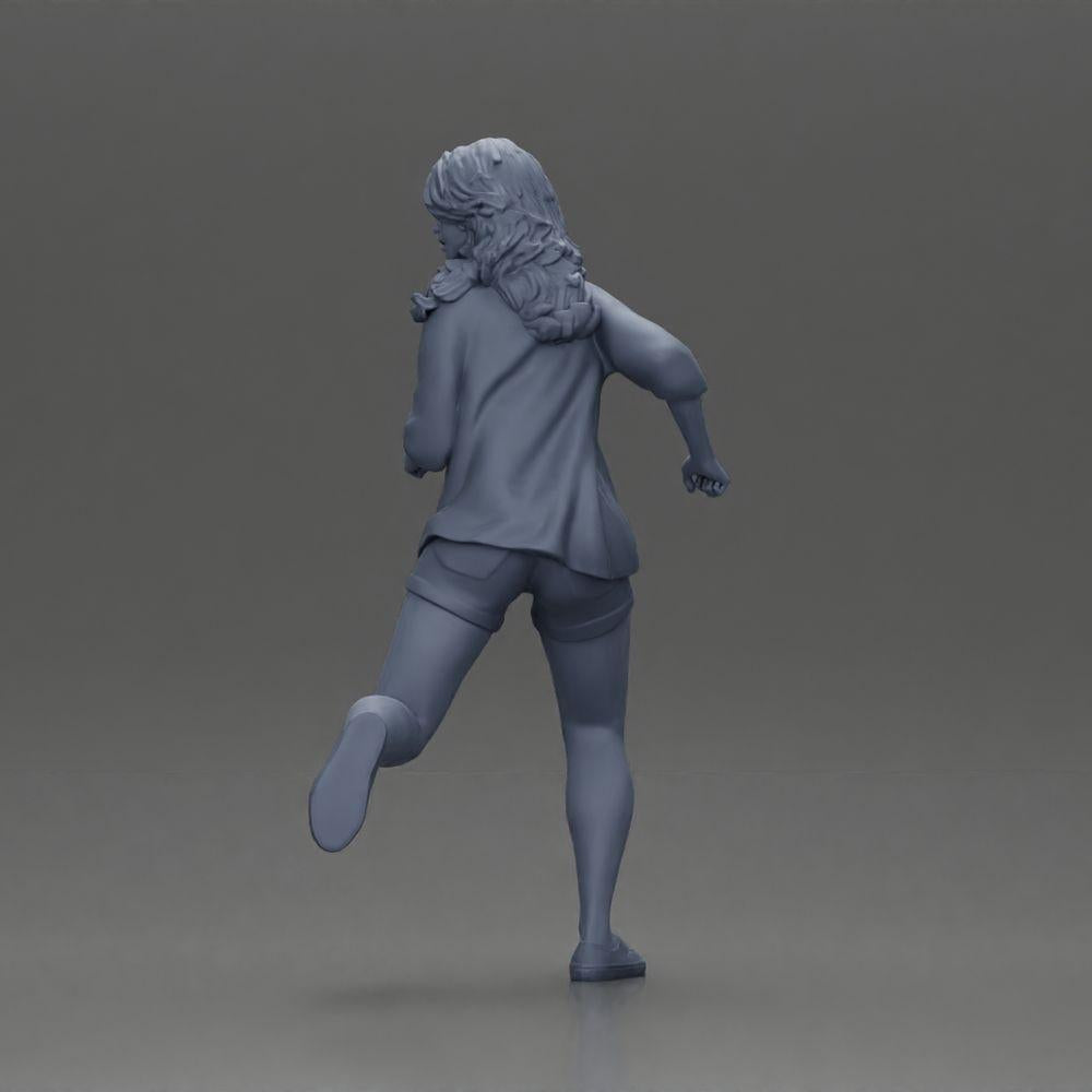 Diorama modelbouw productfoto 10: Diorama-figuur: Hardloopende jonge vrouw met open shirt en shorts, vastberaden (Ref Nr. A102)