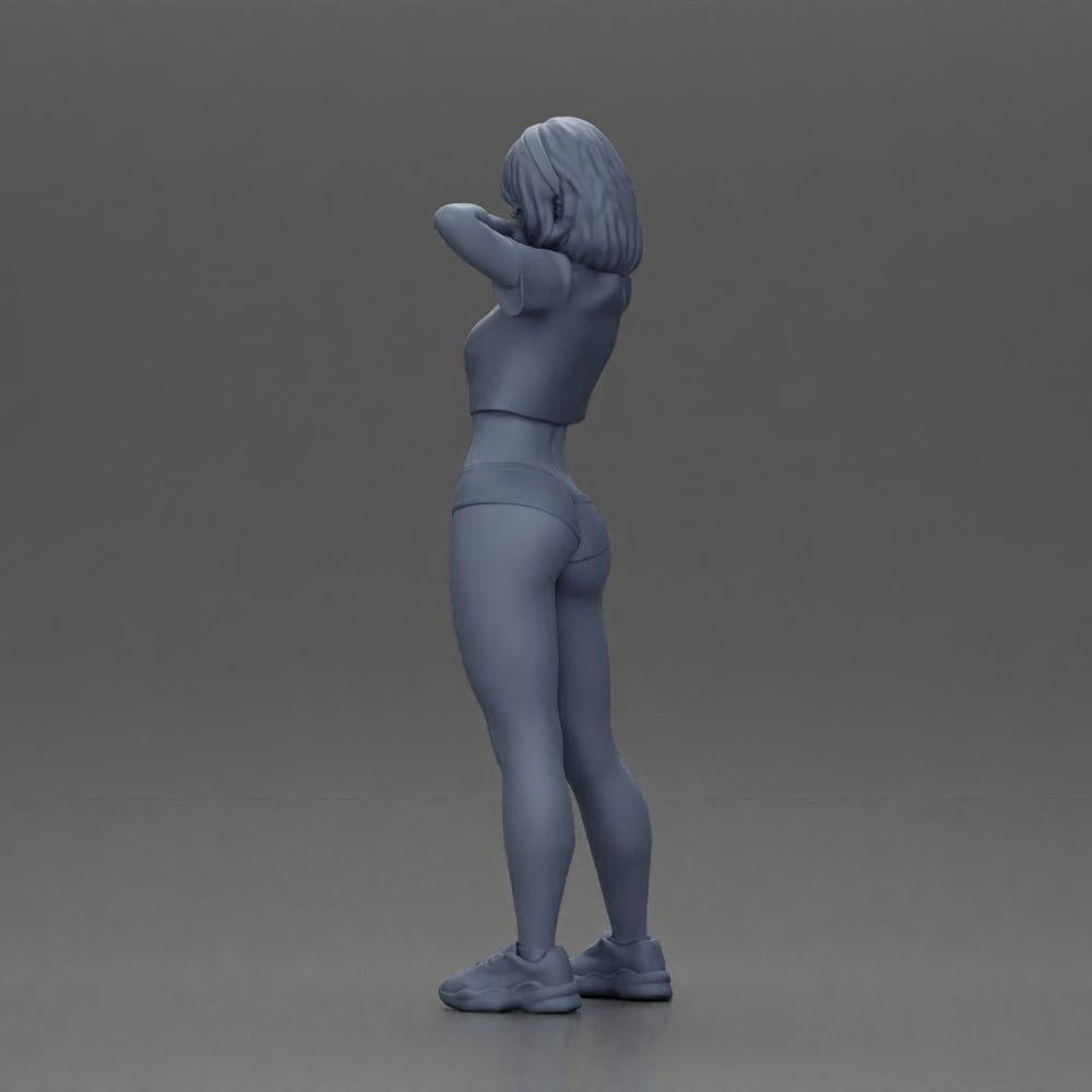 Diorama modelbouw productfoto 10: Diorama-miniatuur: Vrouwelijke figuur in bikini, kort shirt & haarband, poserend (Ref Nr. A97)