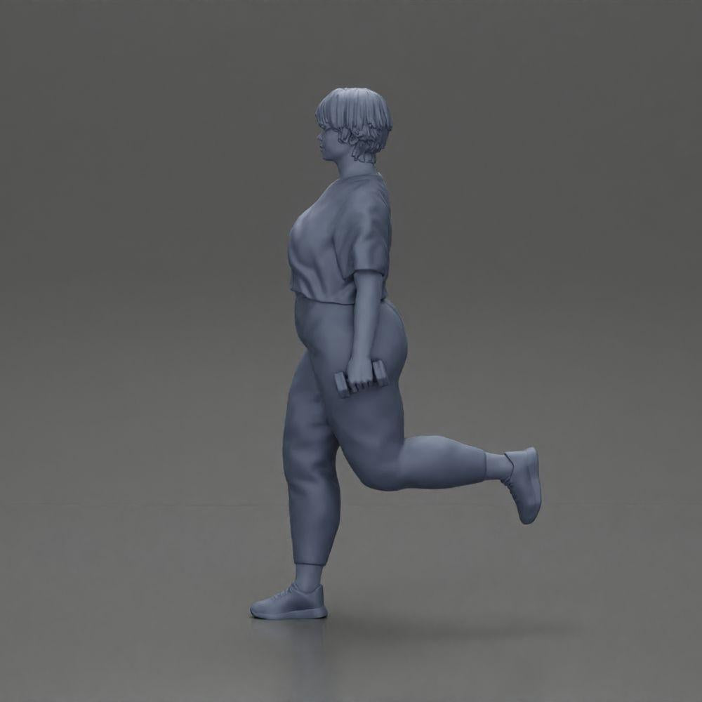 Diorama modelbouw productfoto 10: Dioramafiguur: krachtige vrouw in fitnessoutfit, eenbenige oefening met dumbbells (Ref Nr. A105)