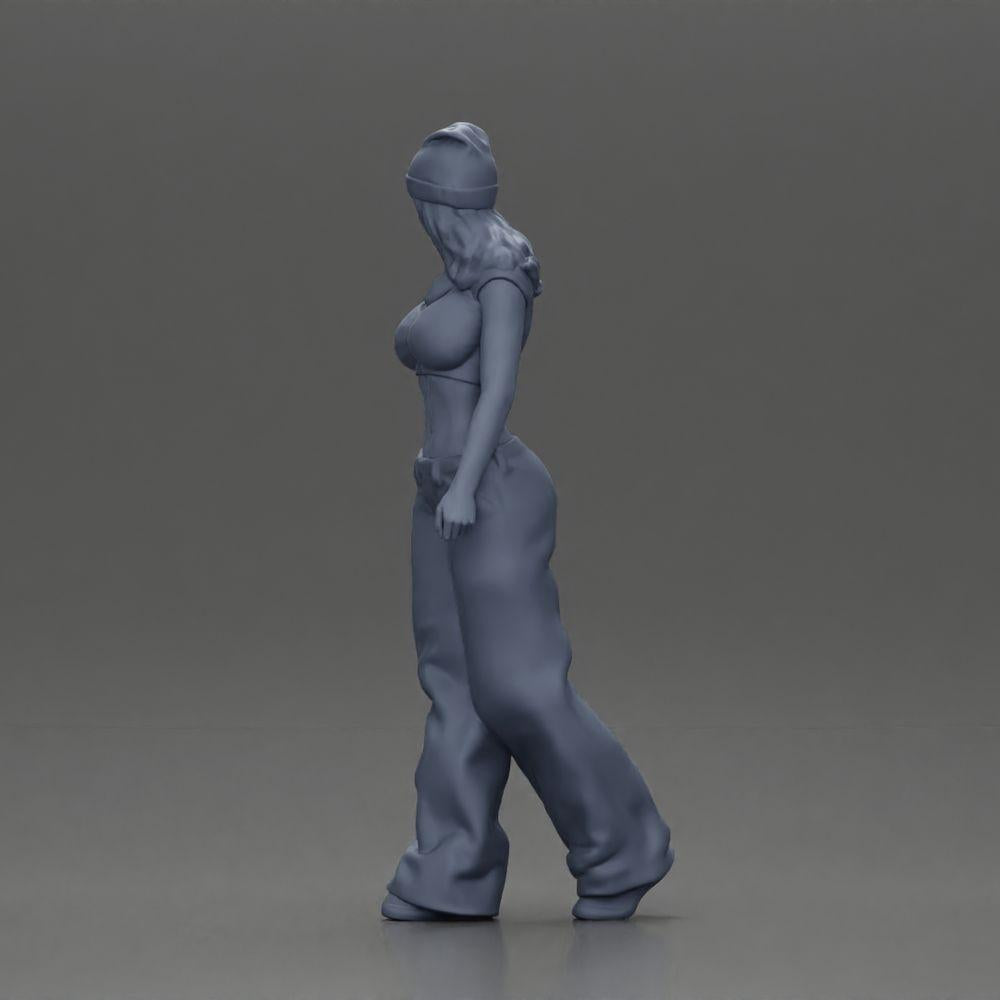 Diorama modelbouw productfoto 10: Miniatuur-figuur: Hip-Hop Lowrider vrouw met muts, korte top & baggy-broek (Ref Nr. A103)