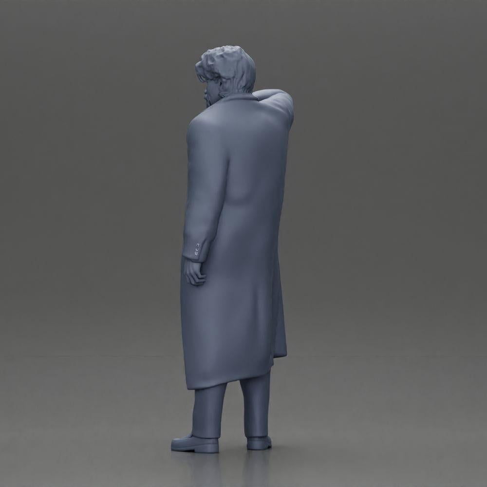 Diorama modelbouw productfoto 10: Diorama-miniatuur: staande man met puntige baard, open mantel, hand op kin (Ref Nr. A98)