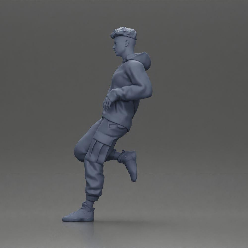 Diorama modelbouw productfoto 10: Miniatuurfiguur: Man met hoodie en cargobroek, casual leunpose (Ref Nr. A142)